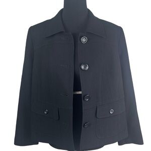 Talbots Women's Sz 12W Classic Crepe 100% Wool Black Blazer Jacket Lightweight